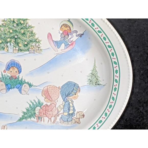 1996 Precious Moments Winter Scene Oval Platter Plate Dish 13 x 9.5" - Picture 3 of 8